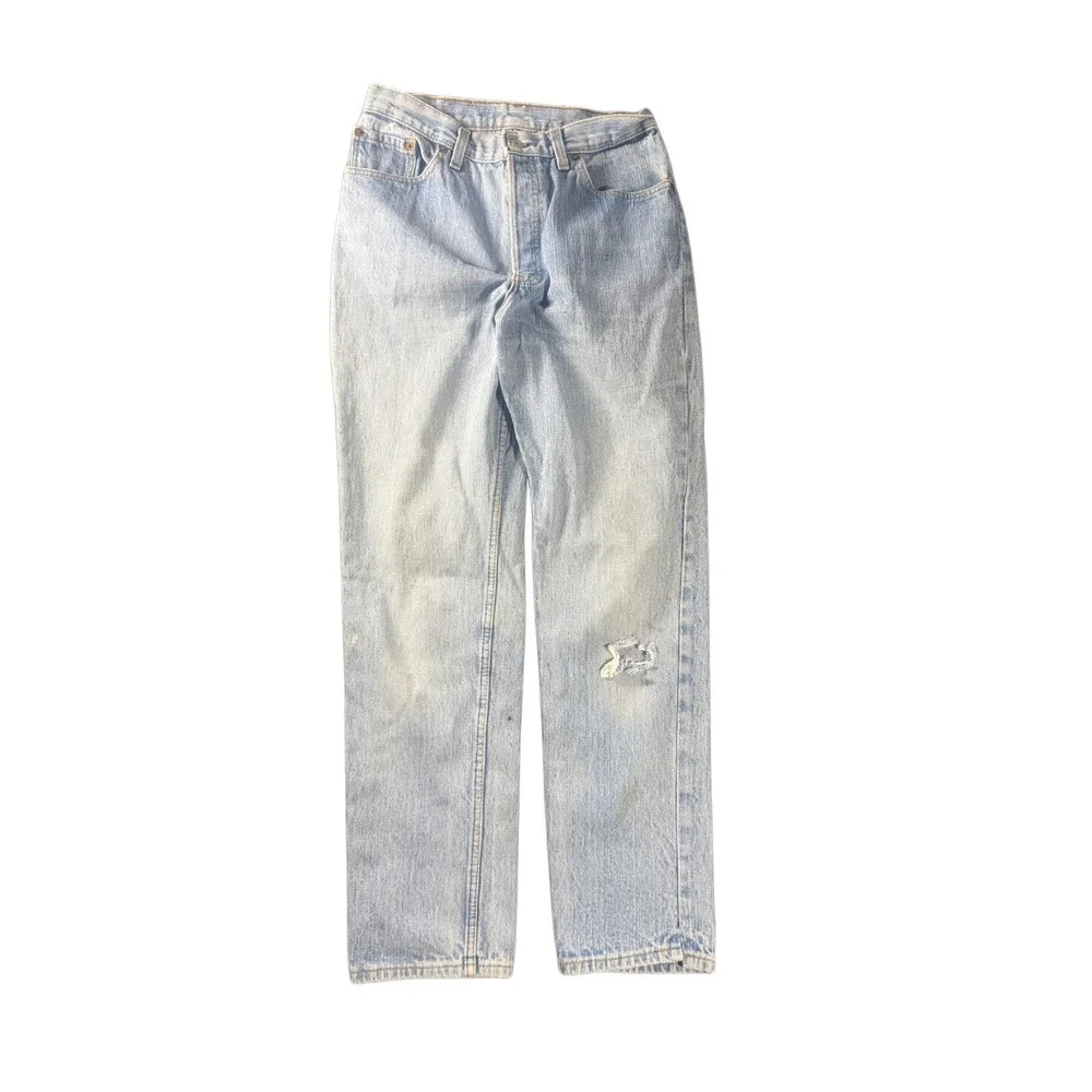 Vintage 1990 Levi's 501 Made in USA Light Wash Button Fly Straight Jeans 28x29